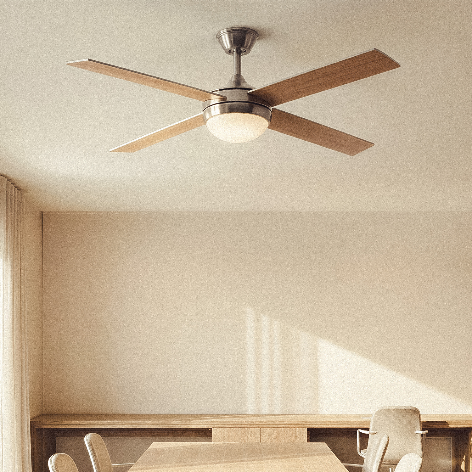 Flüsterleiser Deckenventilator Gustav Ø132cm - Fernbedienung & Timer – Nickel Holz