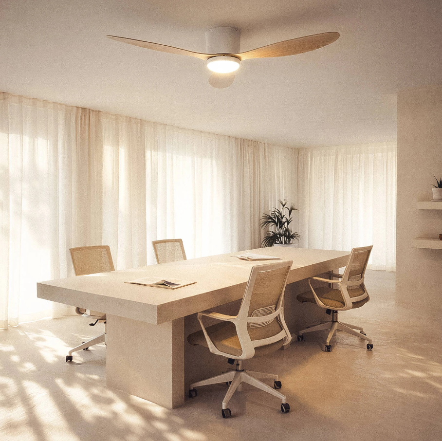 Flüsterleiser Deckenventilator Nils Ø132cm - Fernbedienung & Timer – Weißes Holz