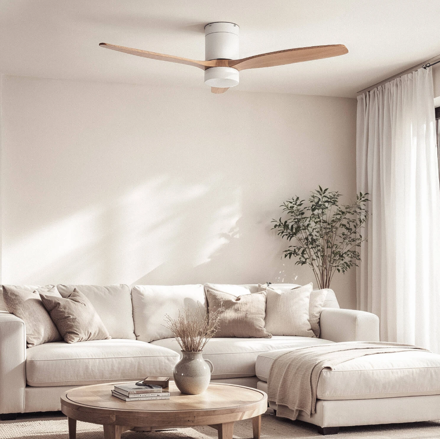 Flüsterleiser Deckenventilator Filip Ø132cm - Fernbedienung & Timer – Weiß Helles Holz