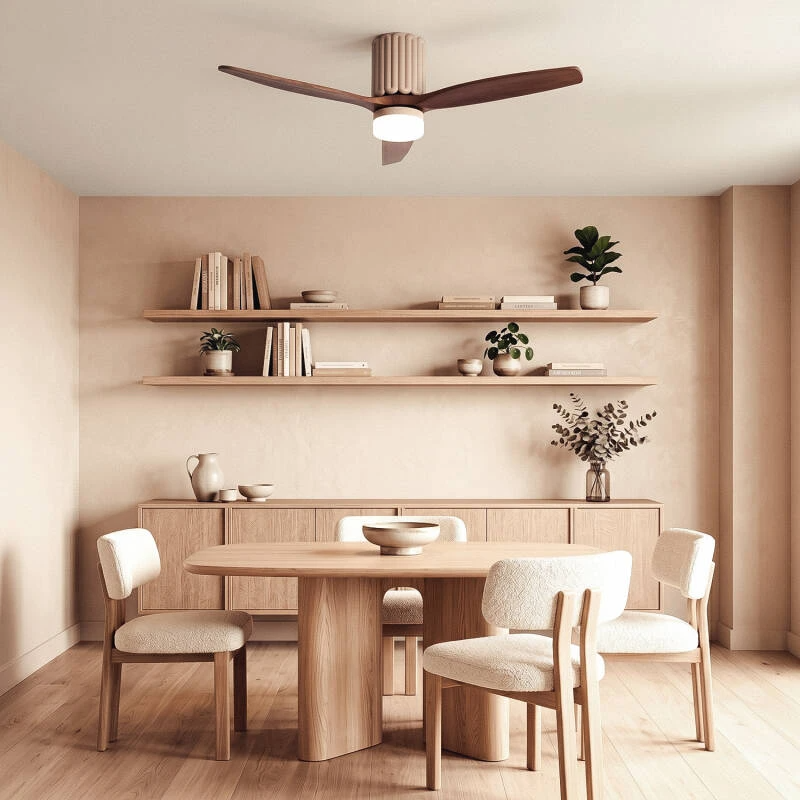 Flüsterleiser Deckenventilator Esmay Ø132cm - Fernbedienung & Timer – Beige Dunkelholz